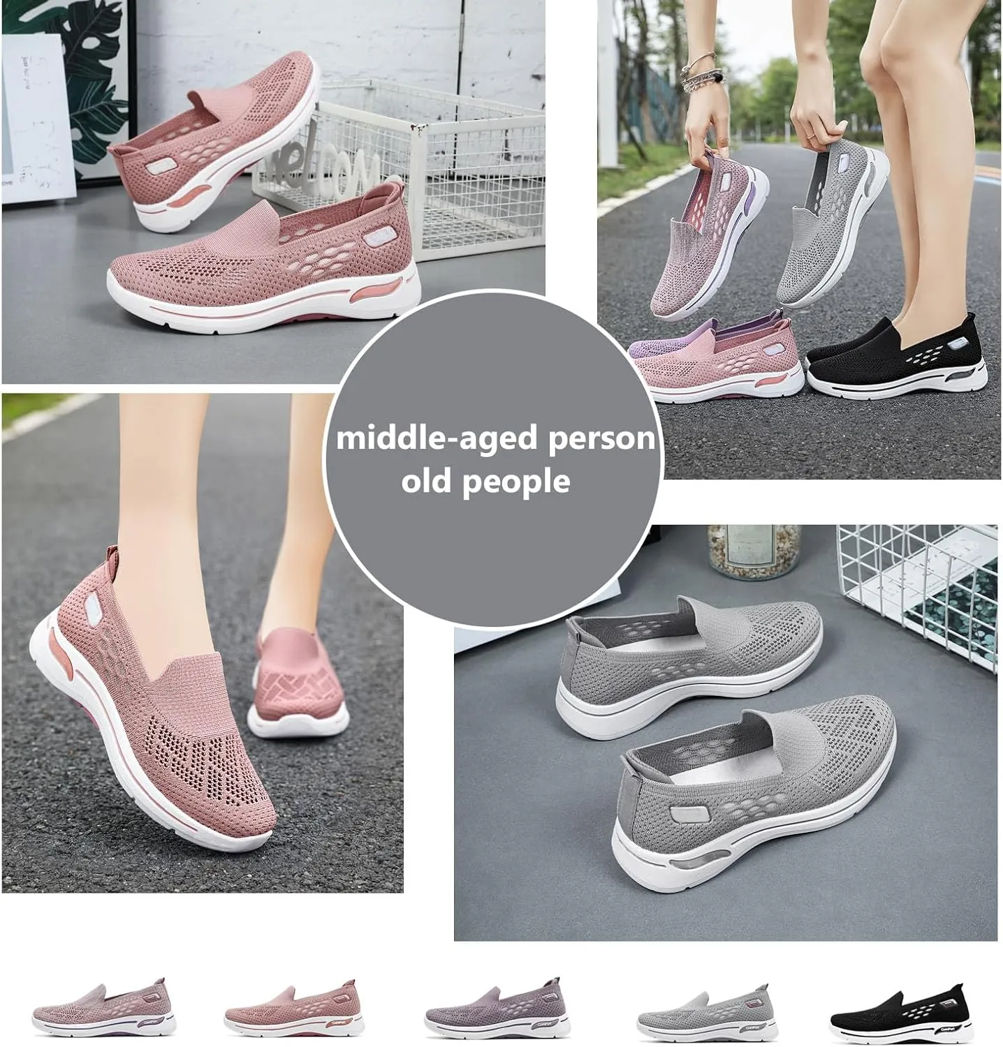 Buhelyc Women's Knitted Casual Walking Sneakers Mesh Sneakers Lightweight ＆ Breathable Slip On Casual Walking Shoes for Middle Aged ＆ Elderly People