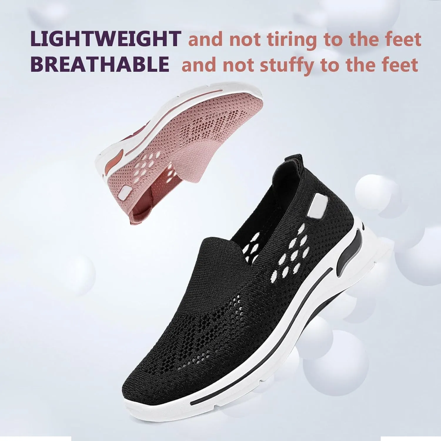 Buhelyc Women's Knitted Casual Walking Sneakers Mesh Sneakers Lightweight ＆ Breathable Slip On Casual Walking Shoes for Middle Aged ＆ Elderly People