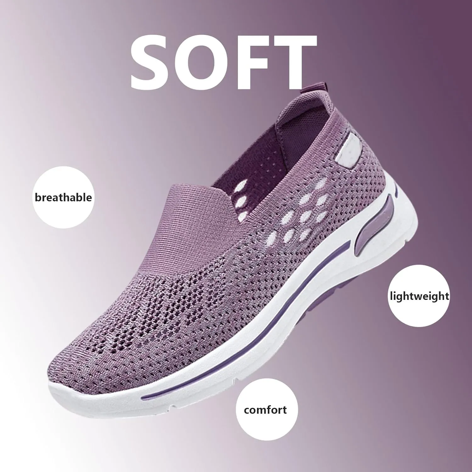 Buhelyc Women's Knitted Casual Walking Sneakers Mesh Sneakers Lightweight ＆ Breathable Slip On Casual Walking Shoes for Middle Aged ＆ Elderly People