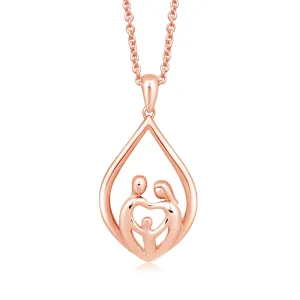 Jewelili 14K Rose Gold Over Sterling Silver With Parent and One Child Family Teardrop Pendant Necklace