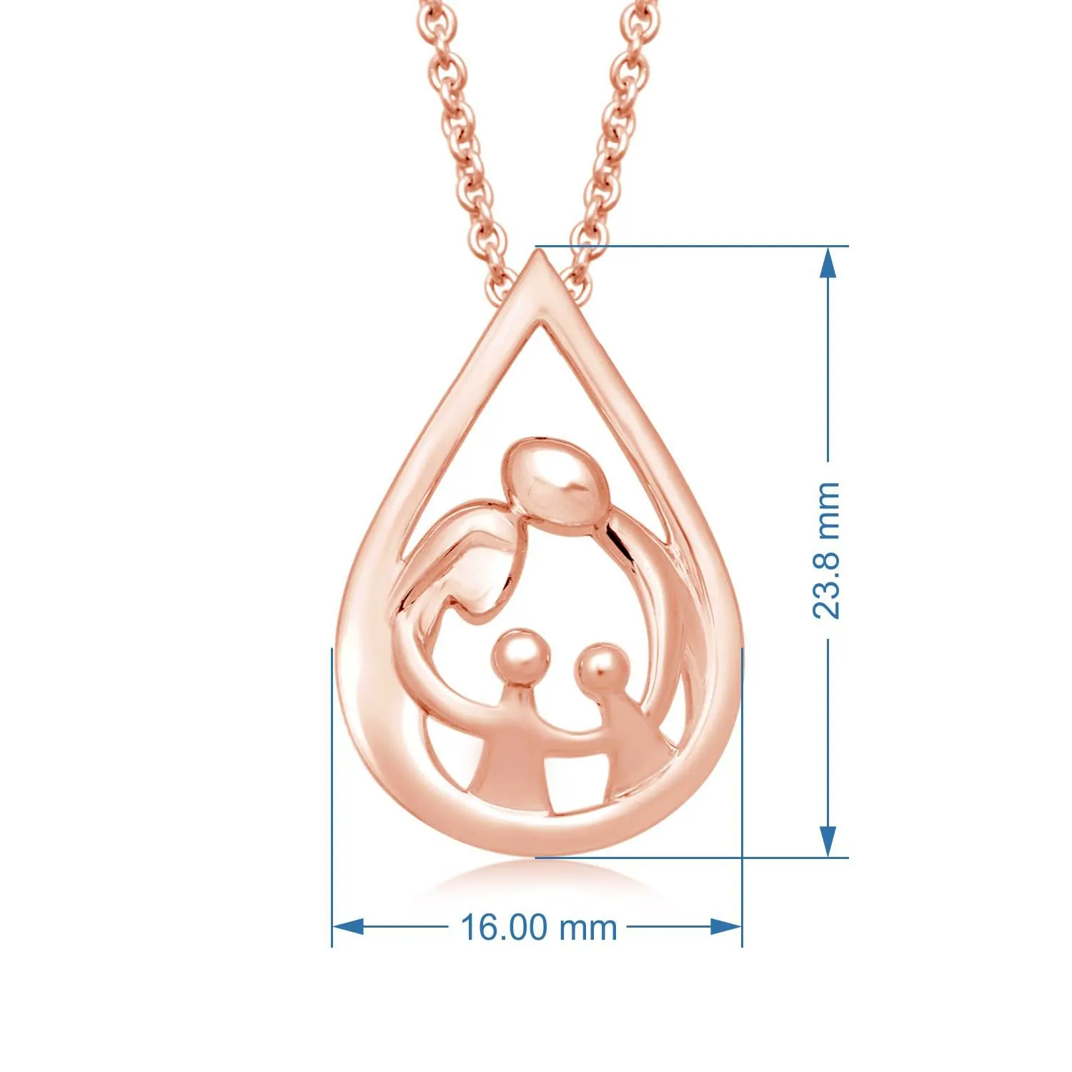 Jewelili 14K Rose Gold Over Sterling Silver With Parent and Two Children Family Teardrop Pendant Necklace