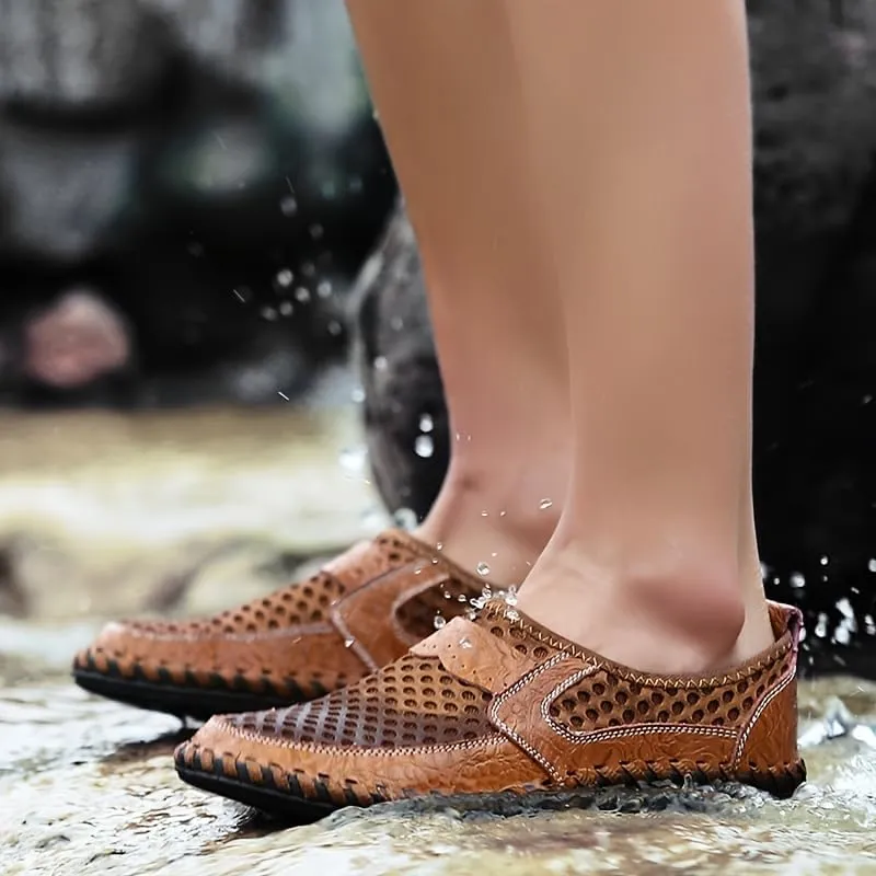 Men's Mesh Sandals Slip-On Shoes with Stitching Details for Outdoor Walking Driving, Spring and Summer Men's Breathable Shoes