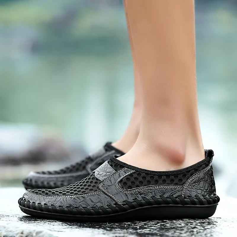Men's Mesh Sandals Slip-On Shoes with Stitching Details for Outdoor Walking Driving, Spring and Summer Men's Breathable Shoes