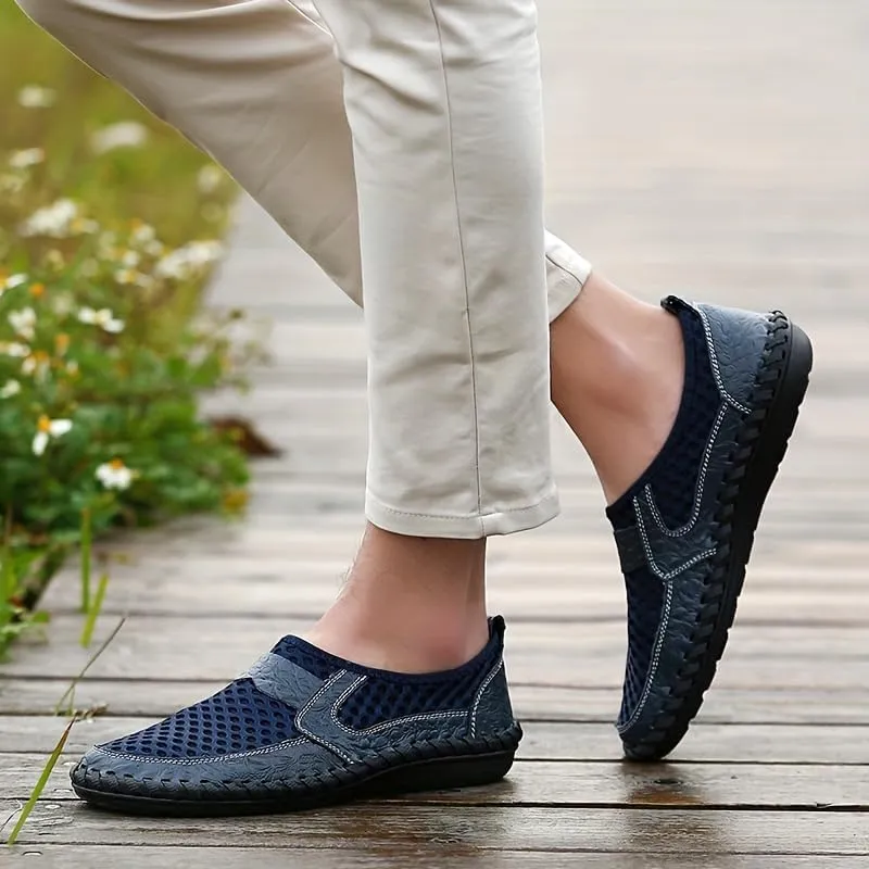 Men's Mesh Sandals Slip-On Shoes with Stitching Details for Outdoor Walking Driving, Spring and Summer Men's Breathable Shoes