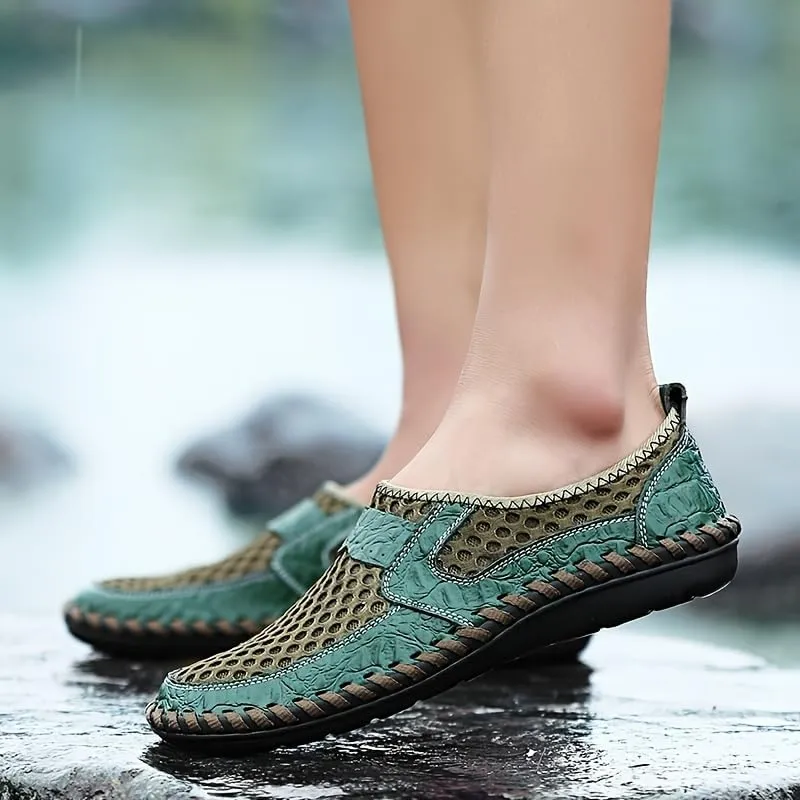 Men's Mesh Sandals Slip-On Shoes with Stitching Details for Outdoor Walking Driving, Spring and Summer Men's Breathable Shoes