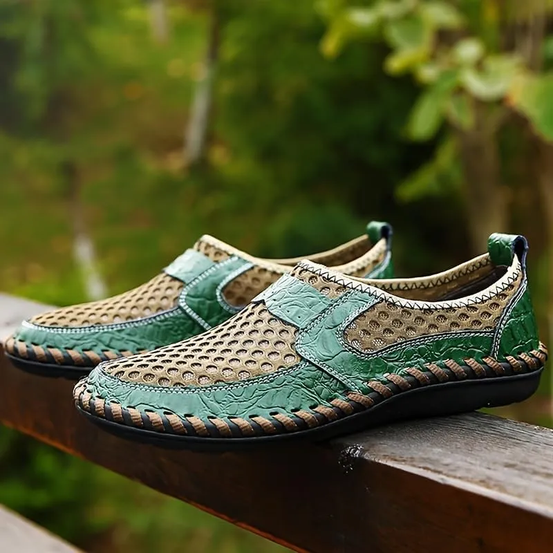 Men's Mesh Sandals Slip-On Shoes with Stitching Details for Outdoor Walking Driving, Spring and Summer Men's Breathable Shoes