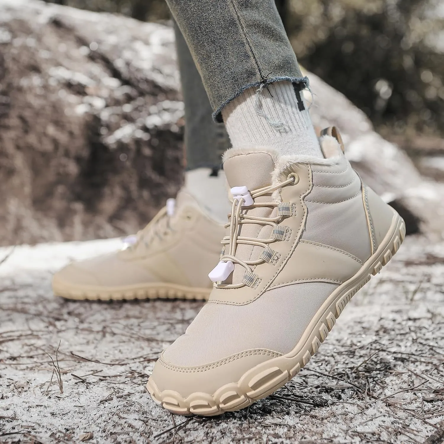 Men's Women's Winter Barefoot Hiking Boots, Slip On Warm Zero Drop Snow Boots, Wide Toe Box Booties, Waterproof Shoes Sneakers Hike Shoes for Hiking Walking Outdoor Unisex