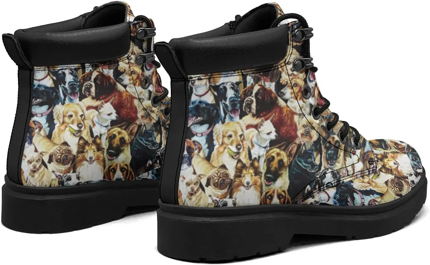 Pitovozu Colorful Dog Footprints Boots Womens Snow Boots Ankle Anti-Slip Combat Boots Lace Up Winter Waterproof Leather Boots Shoes Gifts for Women