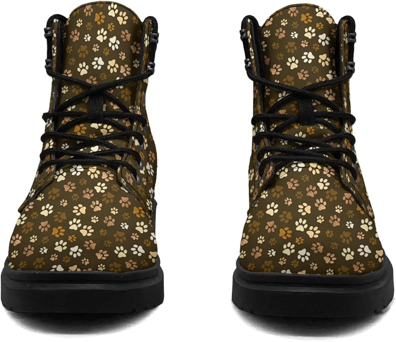 Pitovozu Colorful Dog Footprints Boots Womens Snow Boots Ankle Anti-Slip Combat Boots Lace Up Winter Waterproof Leather Boots Shoes Gifts for Women