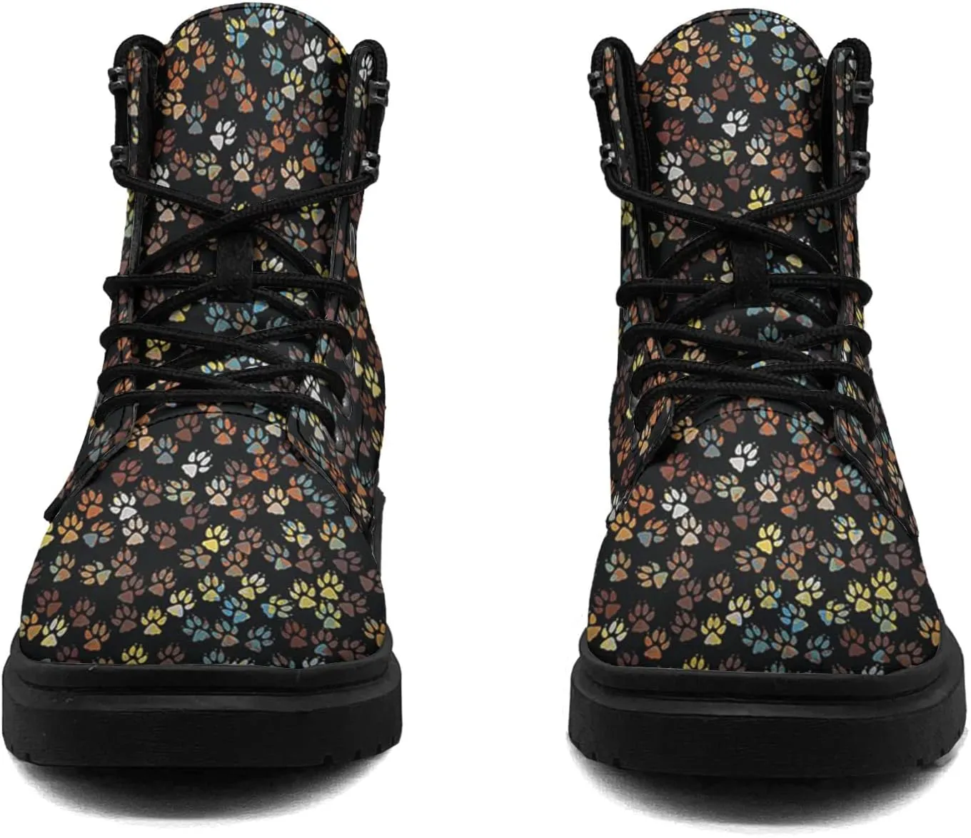 Pitovozu Colorful Dog Footprints Boots Womens Snow Boots Ankle Anti-Slip Combat Boots Lace Up Winter Waterproof Leather Boots Shoes Gifts for Women