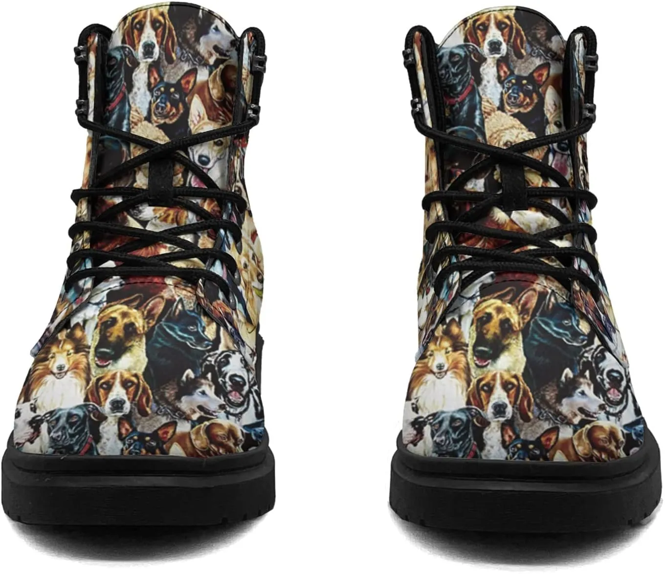 Pitovozu Colorful Dog Footprints Boots Womens Snow Boots Ankle Anti-Slip Combat Boots Lace Up Winter Waterproof Leather Boots Shoes Gifts for Women